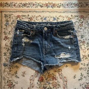 American Eagle Outfitters Distressed Dark Blue Denim Shorts